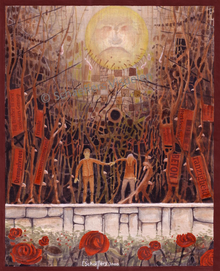 Rozentroost, gouache op doek/zwaar papier 50x60