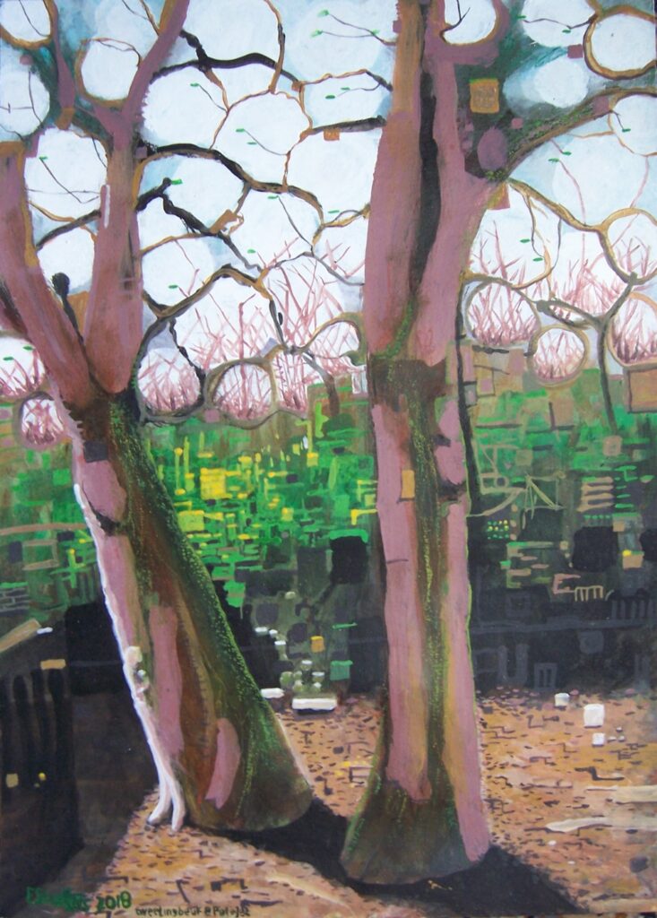 Tweeling-beuk, acryl / aquarel.